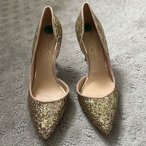 Jessica Simpson gold and rose gold heels